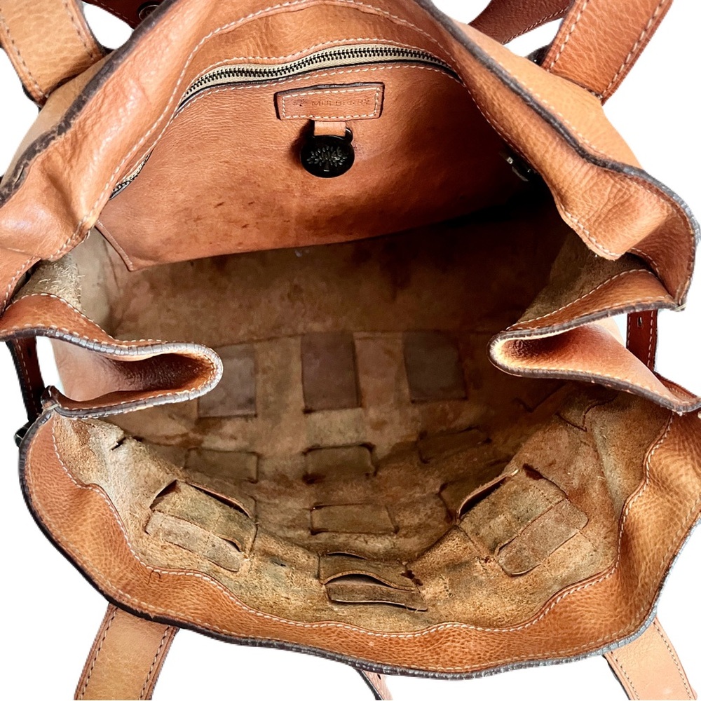 Vintage Mulberry Tonal Cognac Brown Leather Woven ‘Elgin’ Western Tote Bag - Picture 7 of 10